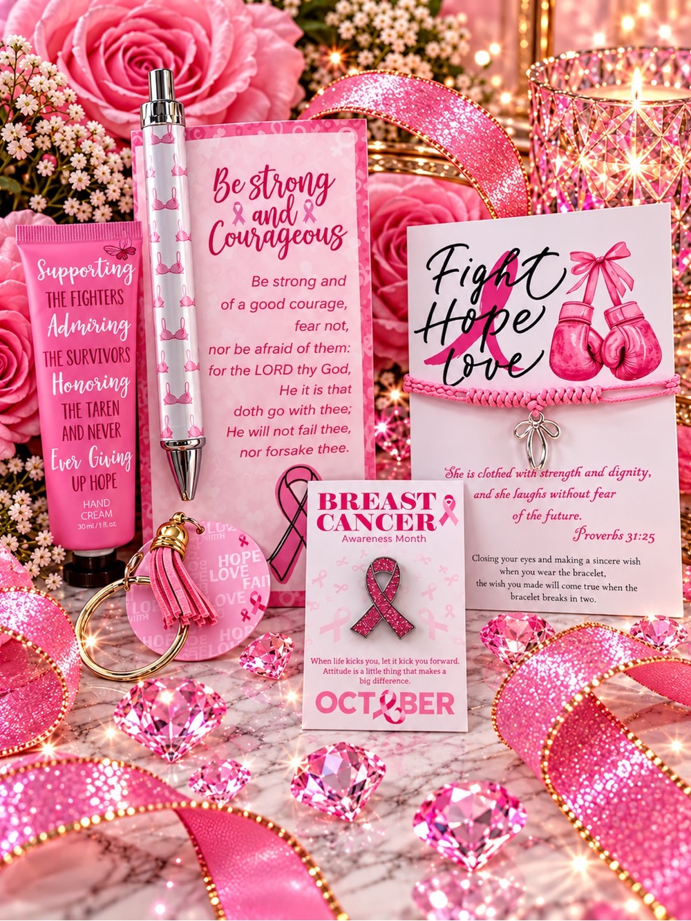 **BUY NOW** 5 Piece Set Breast Cancer Awareness Pink Gift Set
